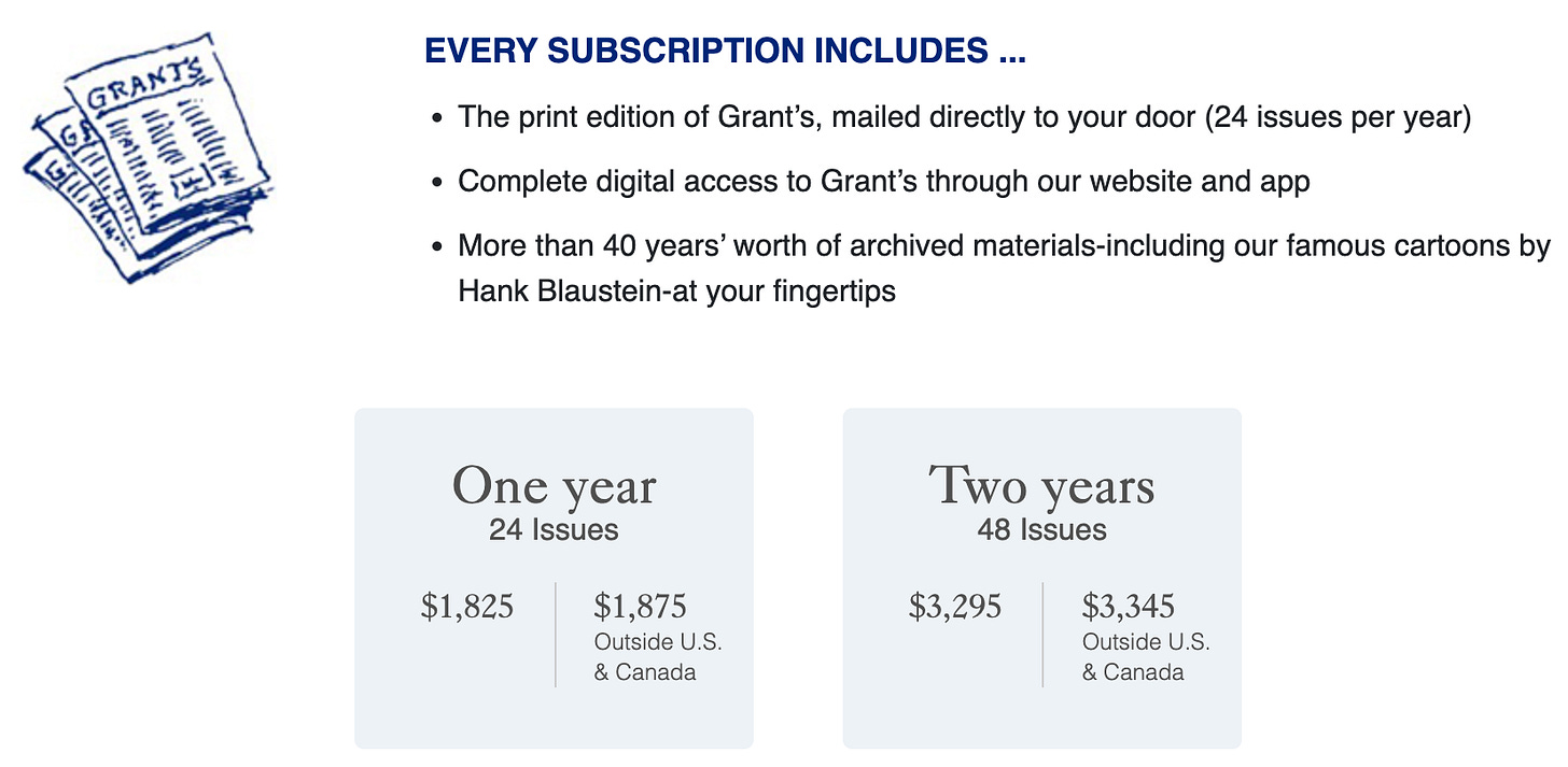 Grant’s subscription prices