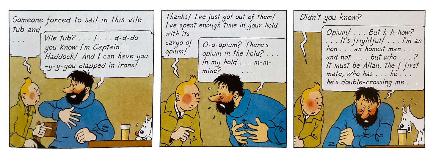 Panels of Tintin and Haddock talking