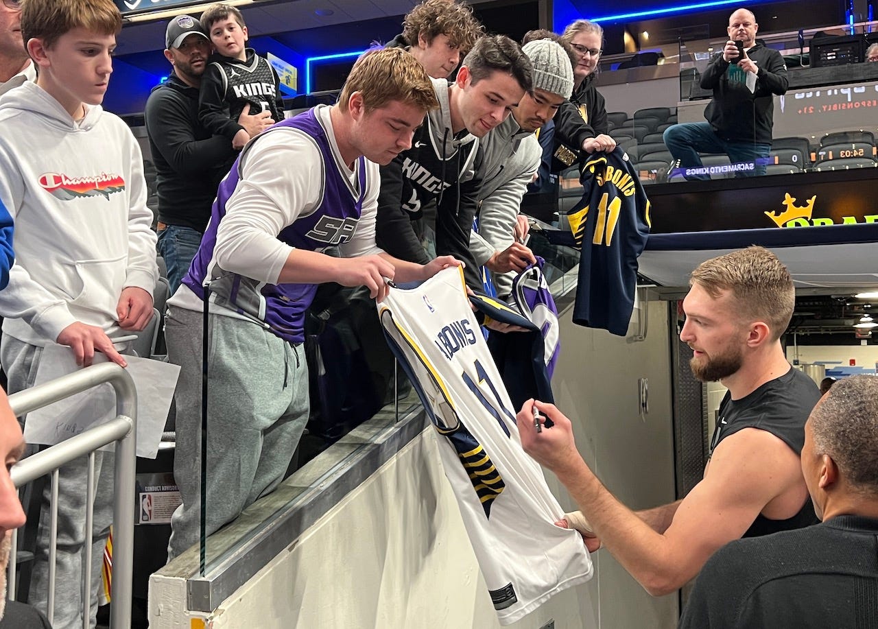 Domantas Sabonis signed many autographs for Pacers fans before the game.