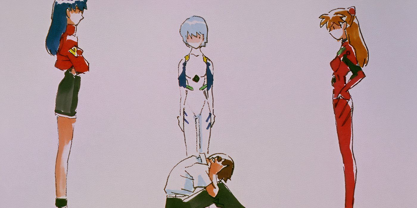 Shinji sitting in front of Asuka, Rei, and Misato during Evangelion's freedom scene.