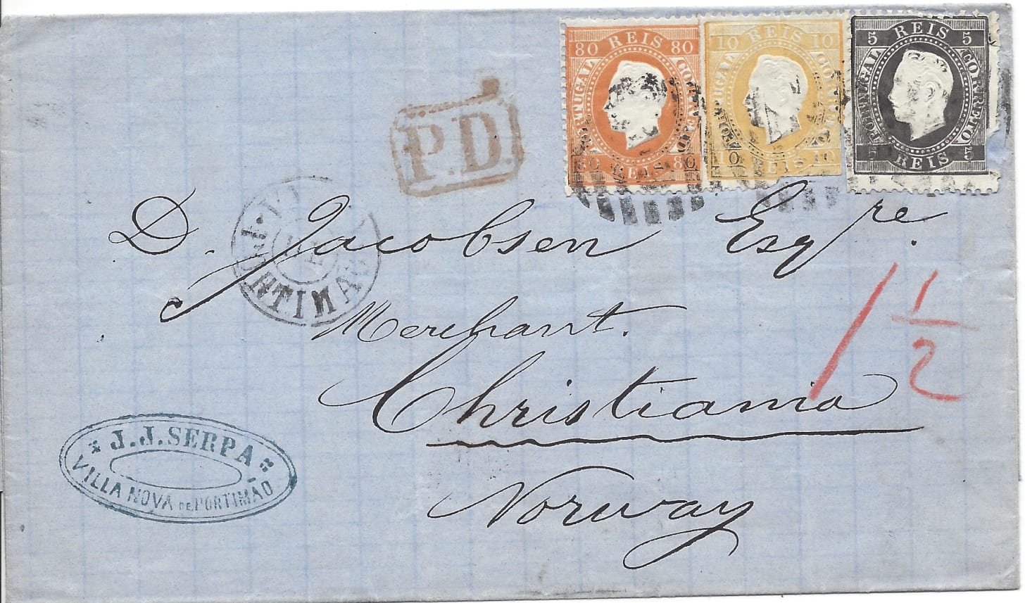 1874 letter from Portugal to Norway