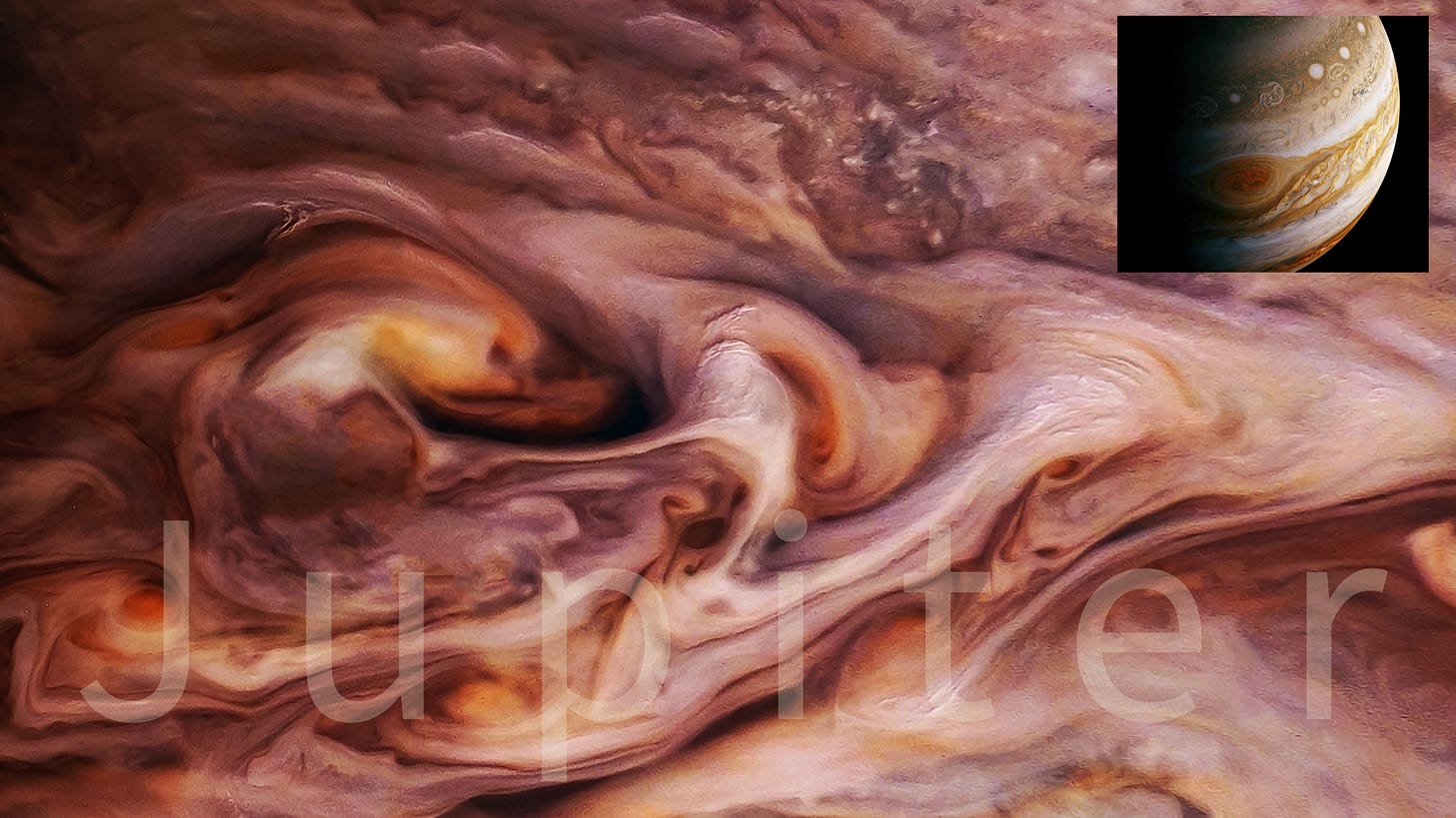 Detail image of the planet Jupiter’s great Red Spot.