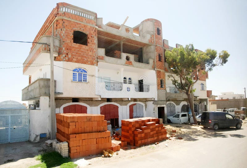 Unfinished House in Bir Al Huffay Stock Image - Image of color, blue:  36344825