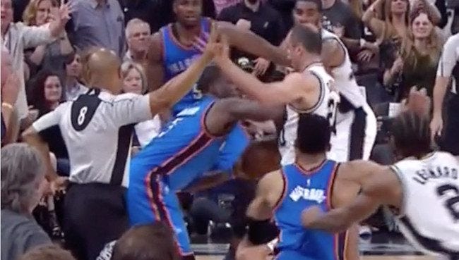 dion waiters pushing man ginobilo thunder vs spurs