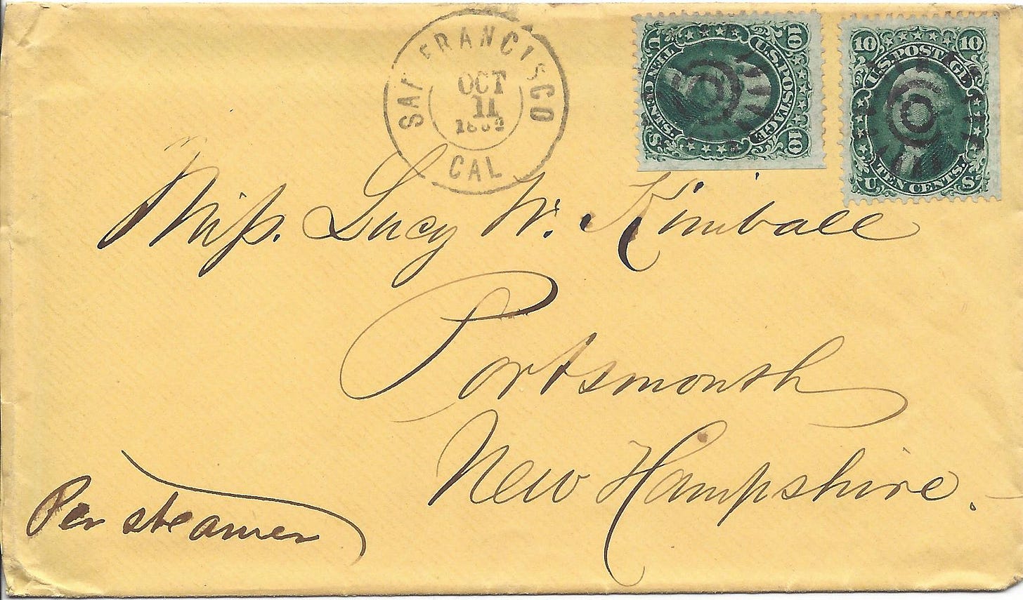 1862 letter from San Francisco to New Hampshire