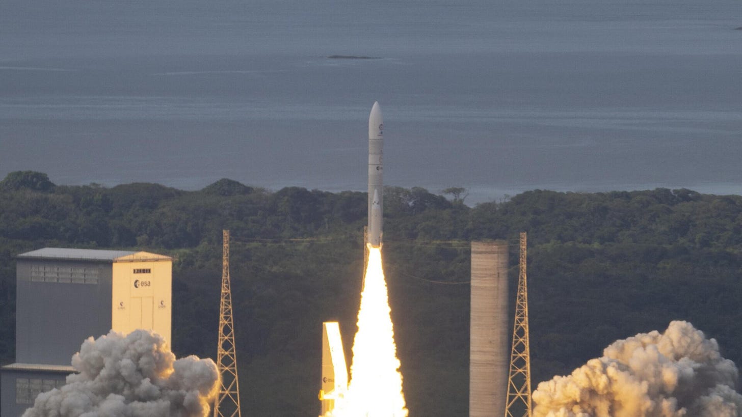 The first Ariane 6 rocket soars to the sky