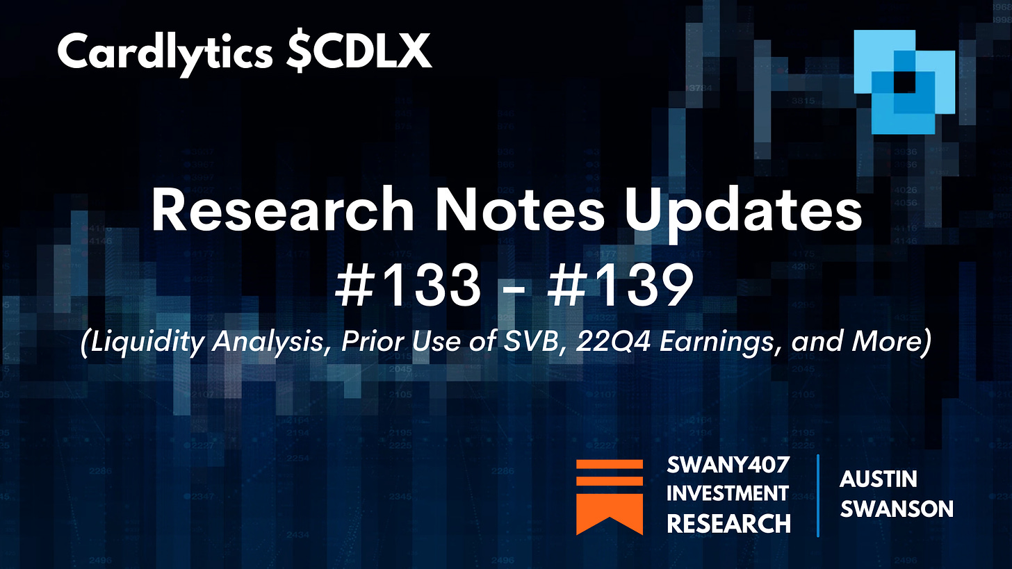 Cardlytics ($CDLX): Liquidity Analysis, Prior Use of SVB, 22Q4 Earnings, and More (Research Notes Updates #133 - #139)