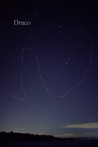 an image of the Draco constellation, slightly altered to show the "lines" and stars better. It is mildly serpent like in design
