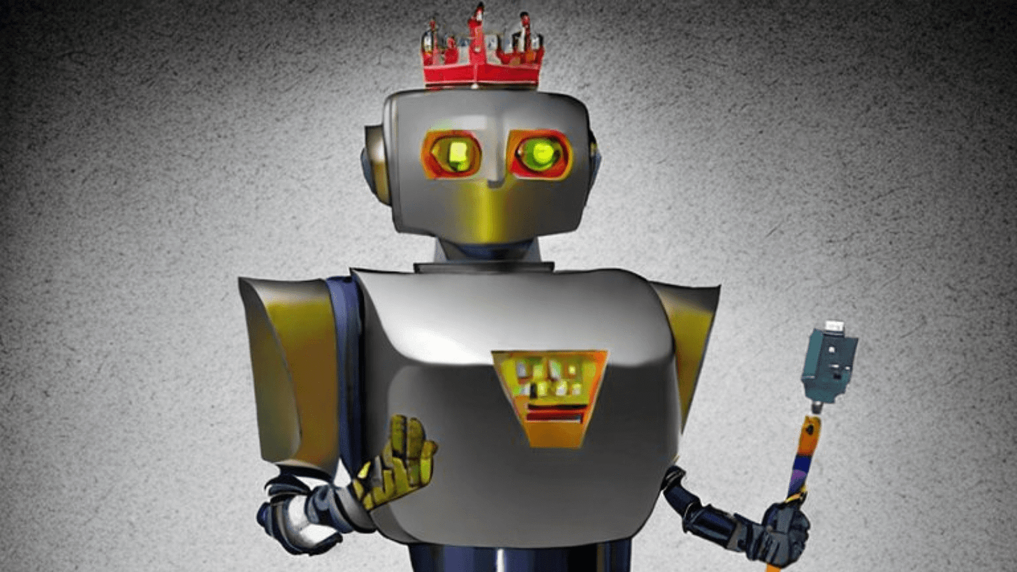 Image of robot with a crown and sceptre