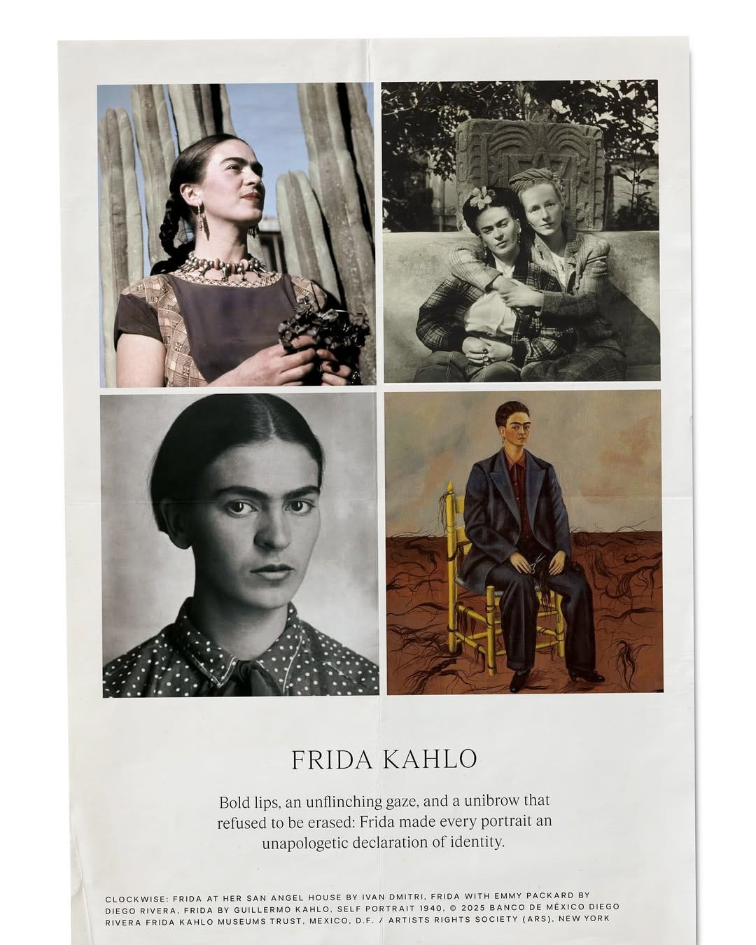 A collage of four images of Frida Kahlo.