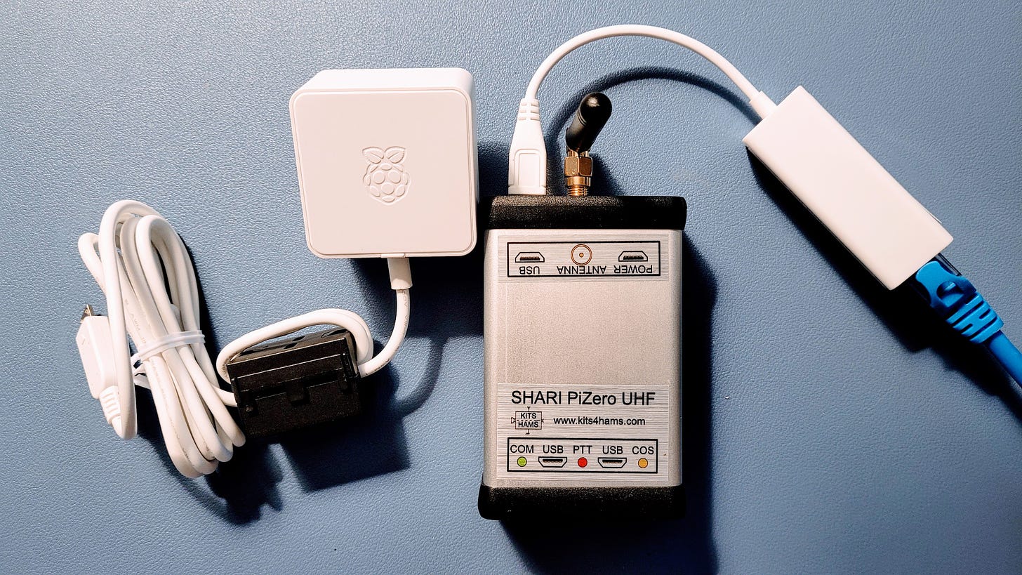 SHARI PiZeroU with Ethernet adapter and power supply