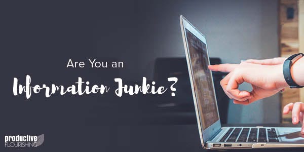 Hands pointing and touch ing a computer screen. Text Overlay: Are You an Information Junkie?