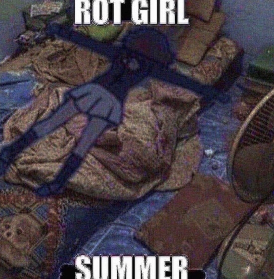 meme of someone sad on their bed that says rot girl summer