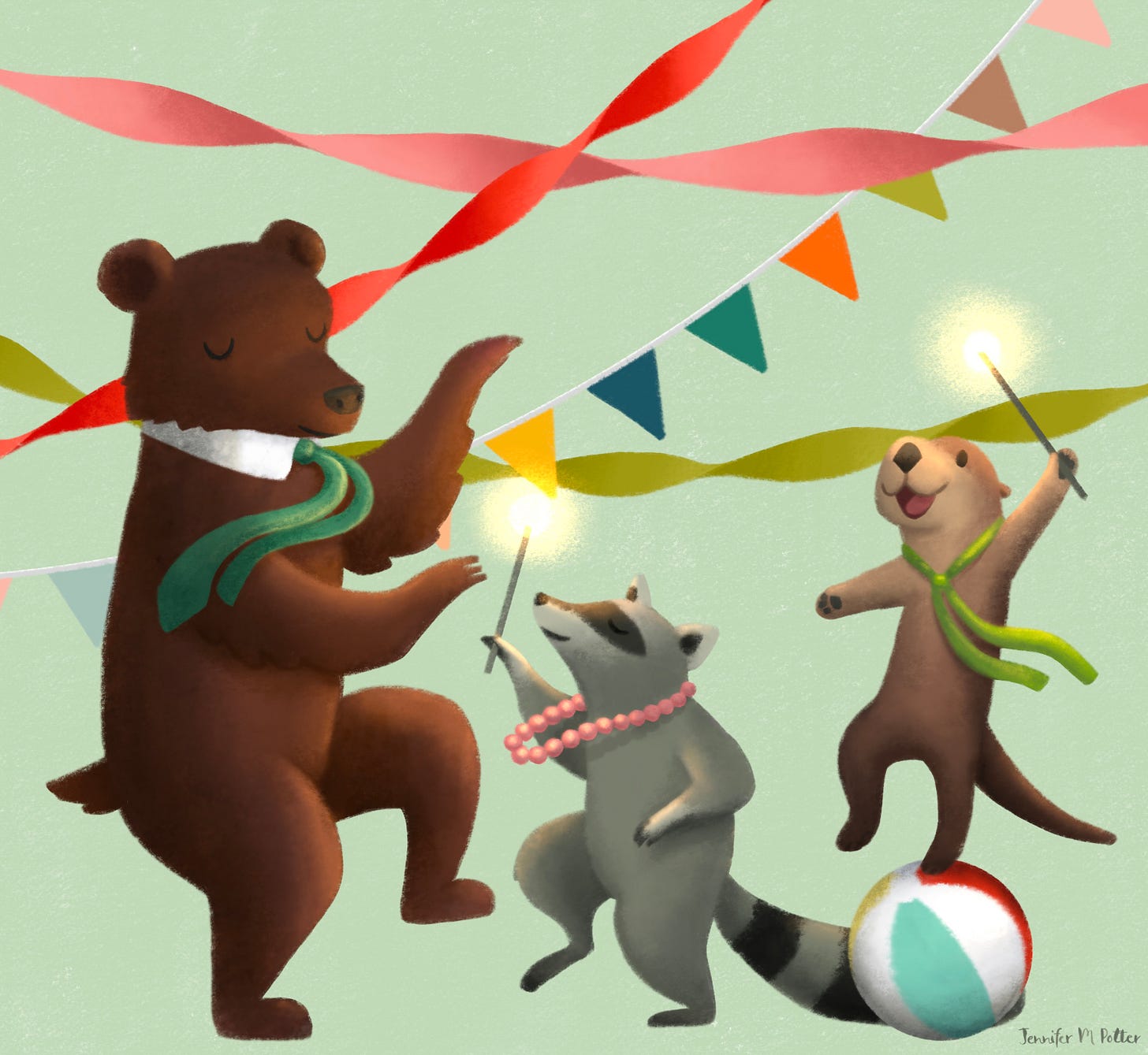 Illustration of dancing animals by Jennifer M Potter