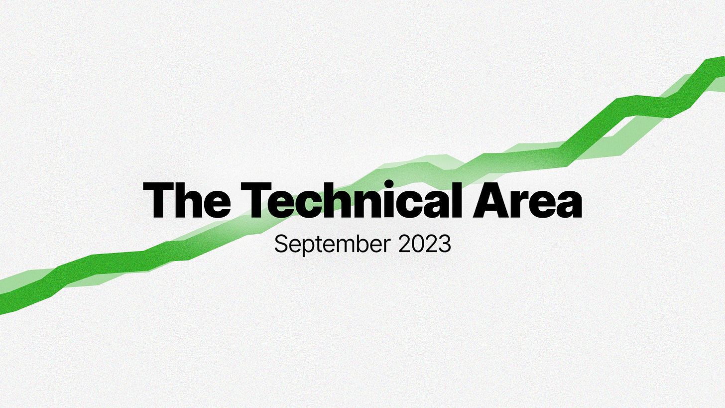 A headline image featuring the title 'The Technical Area: September 2023" in bold writing set against an upward green bar graph