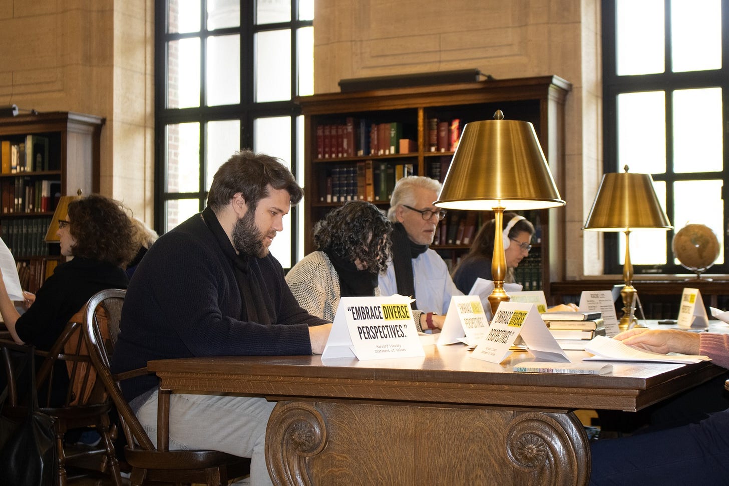 Harvard faculty members staged in a study-in at Widener Library to protest an earlier decision to temporarily ban student activists from the library for participating in a similar action.