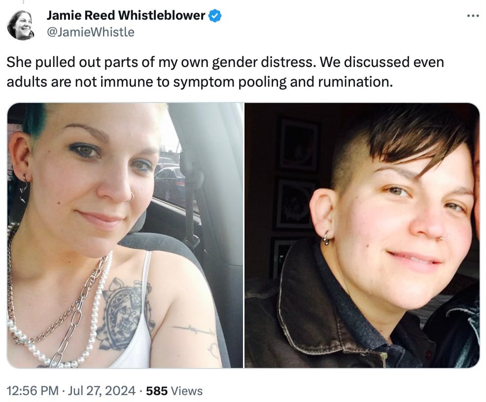 Jamie Reed is a whistleblower from the St Louis Hospital pediatric gender clinic