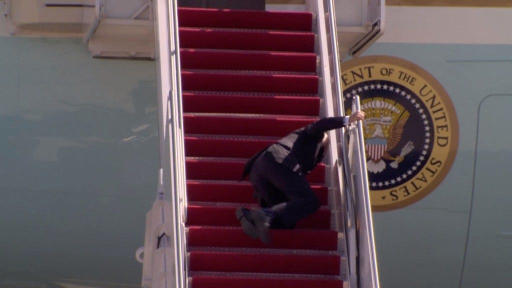 Biden frequently stumbled up and down Air Force One steps, leading him to eventually use a smaller staircase.