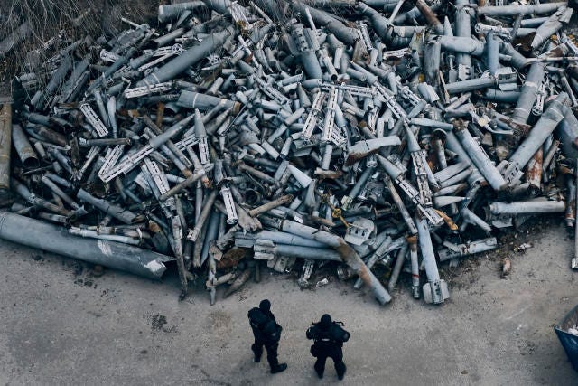 Insane' photo shows huge pile of Russian rockets rained down on Ukraine city