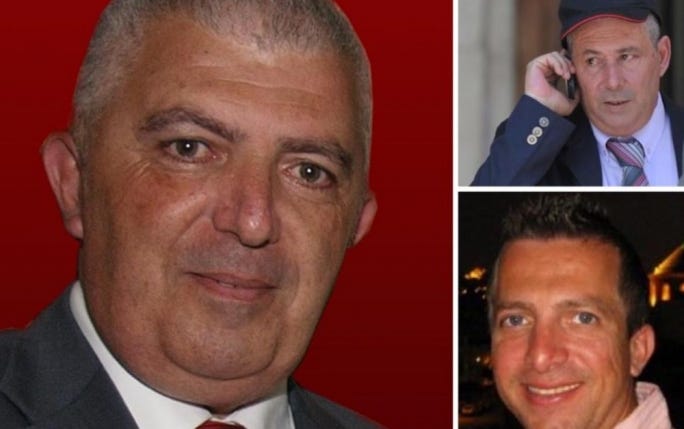 Lawyer Carmel Chircop (left) was murdered in 2015 and now Vince Muscat, il-Koħħu, (top right) has been given a presidential pardon to spill the beans on the assassination. A year before his murder, Chircop had loaned money to a group of investors involved in More Supermarkets, including Adrian Agius (bottom right)