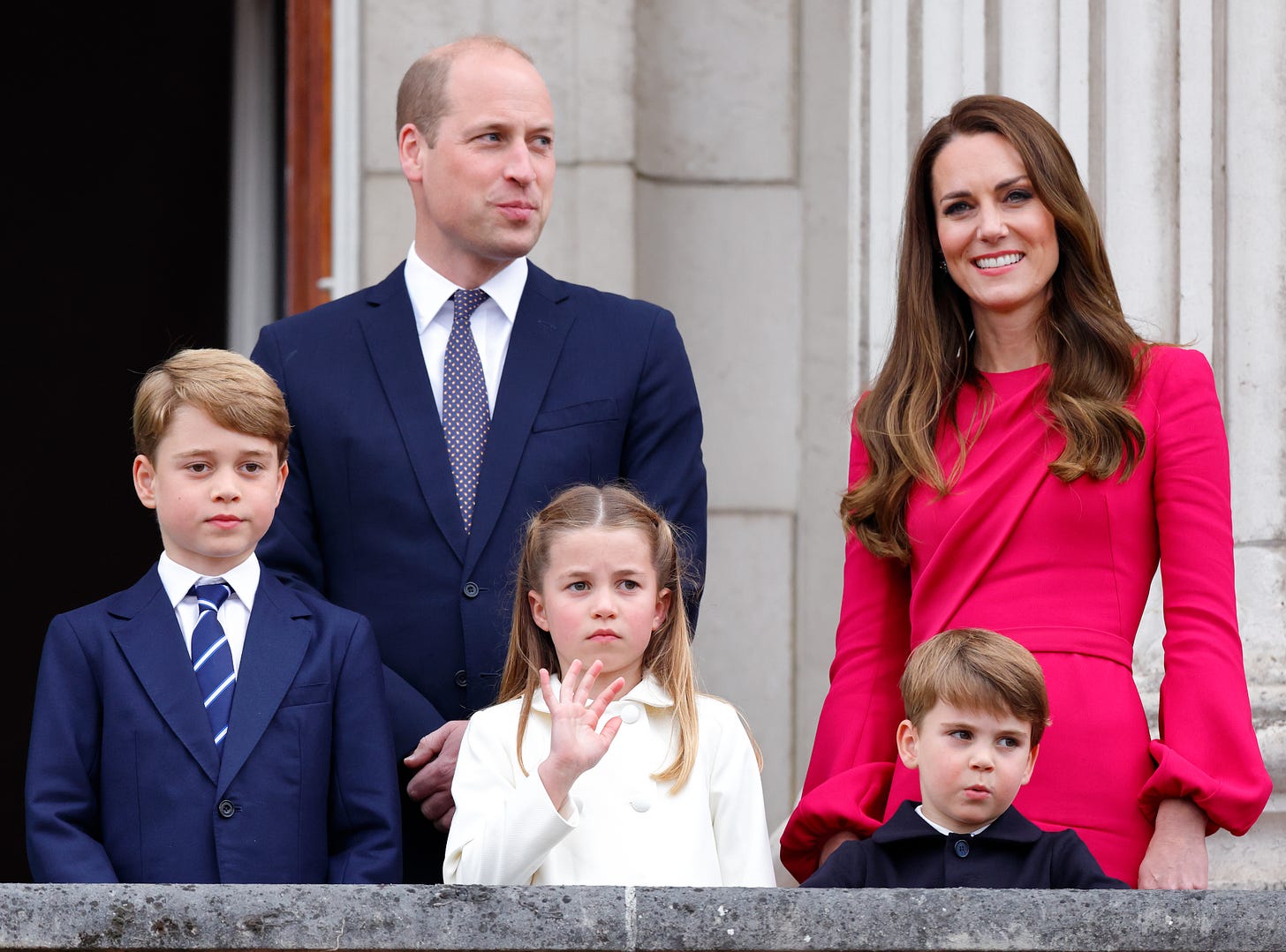 William, Kate, George, Charlotte and Louis on palace balcony