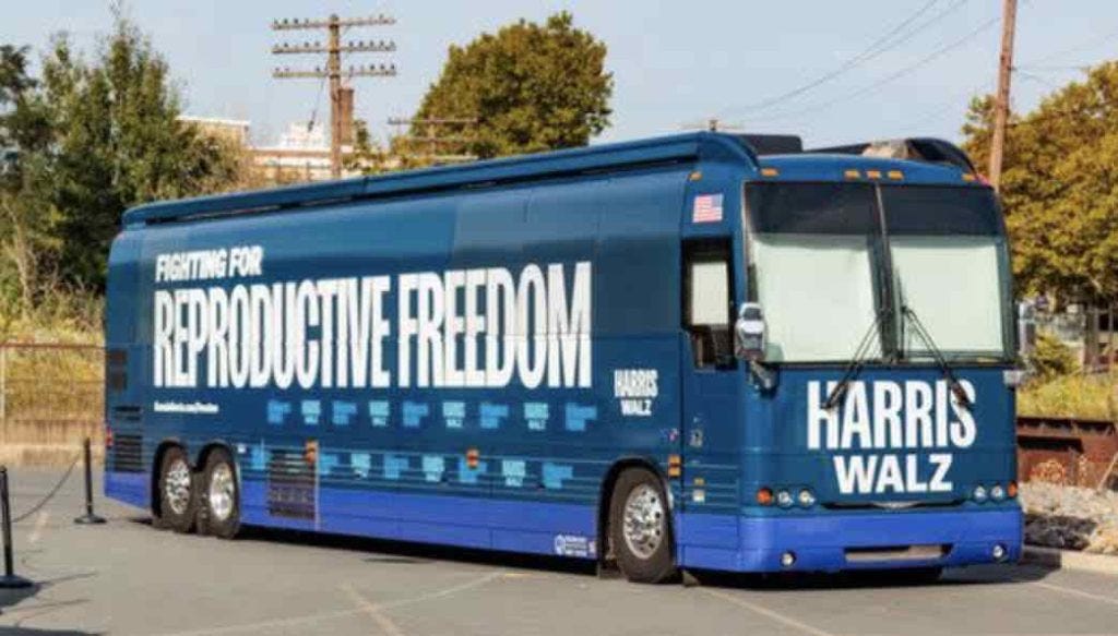 The Harris Reproductive Freedom bus tour will make about 50 stops. Sen. Jon Ossoff reminded voters at a recent stop that Georgia has one of the nation’s worst maternal mortality rates, and a shortage of healthcare providers.