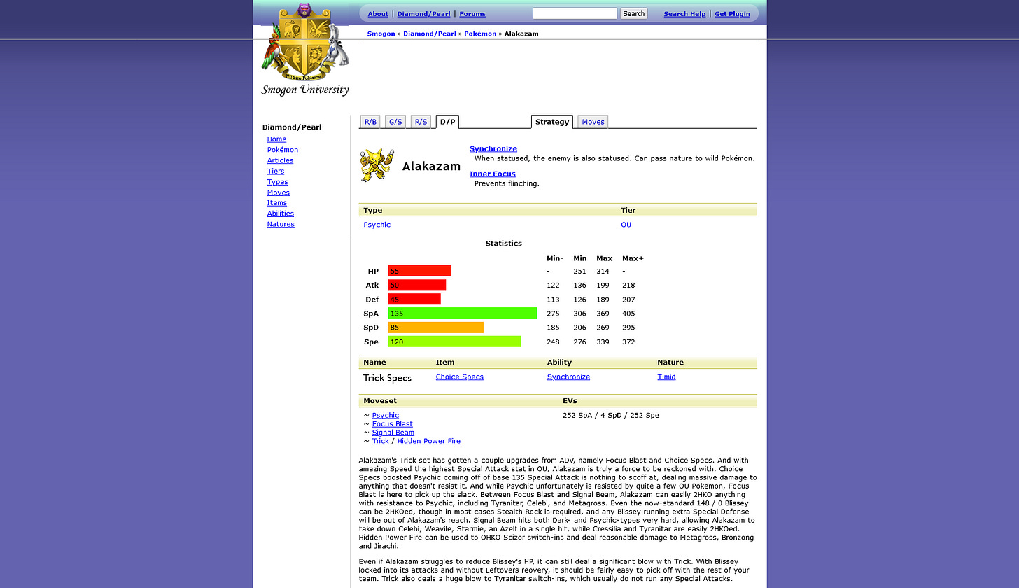 Smogon’s Pokédex, from February 2009