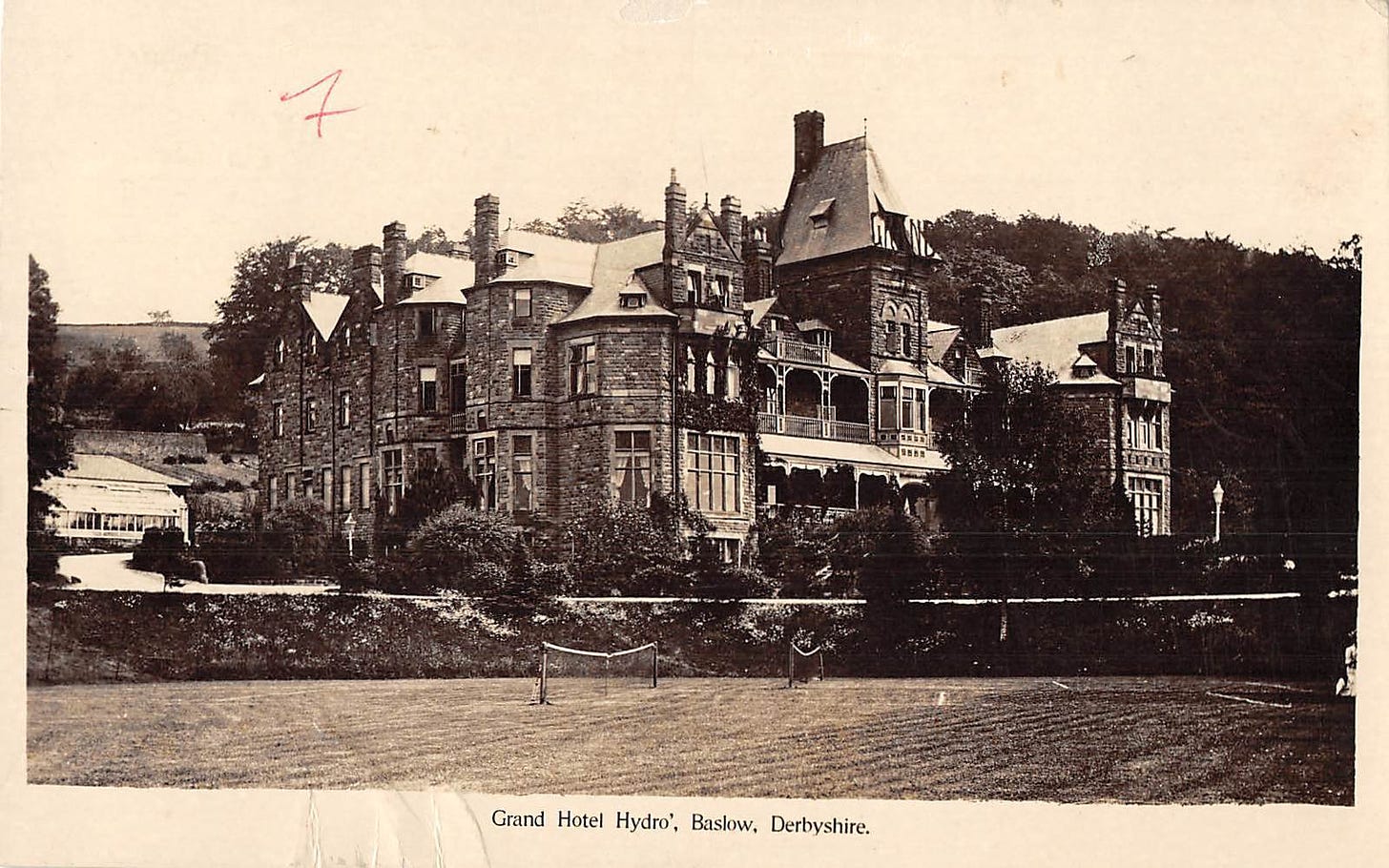 The Grand Hotel Hydro, Baslow, Chesterfield on an old postcard.