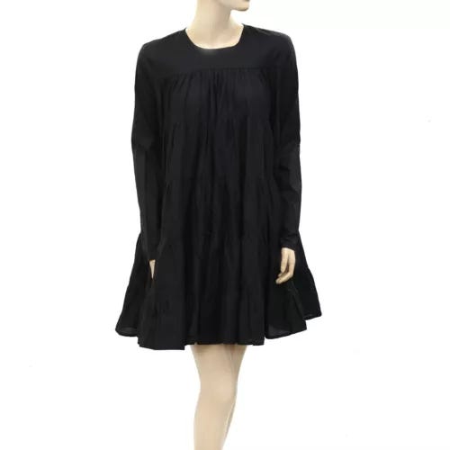 268132 Merlette Soliman Mini Dress Cotton Tiered Black Oversized Long Sleeve S - Picture 4 of 8