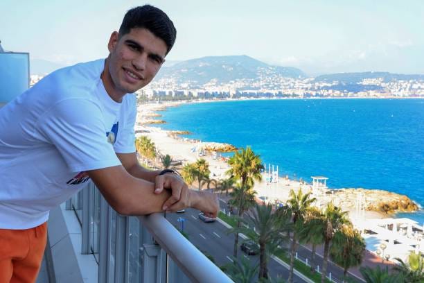 Spain's tennis player Carlos Alcaraz poses during the Hopman Cup tennis tournament in Nice, southern France, on July 20, 2023.