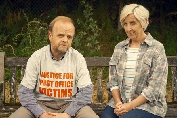 Toby Jones and Julie Hesmondhalgh play key roles in ITV’s drama about the wrongful convictions caused by the Post Office’s trust in its Horizon system. Photo: ITV
