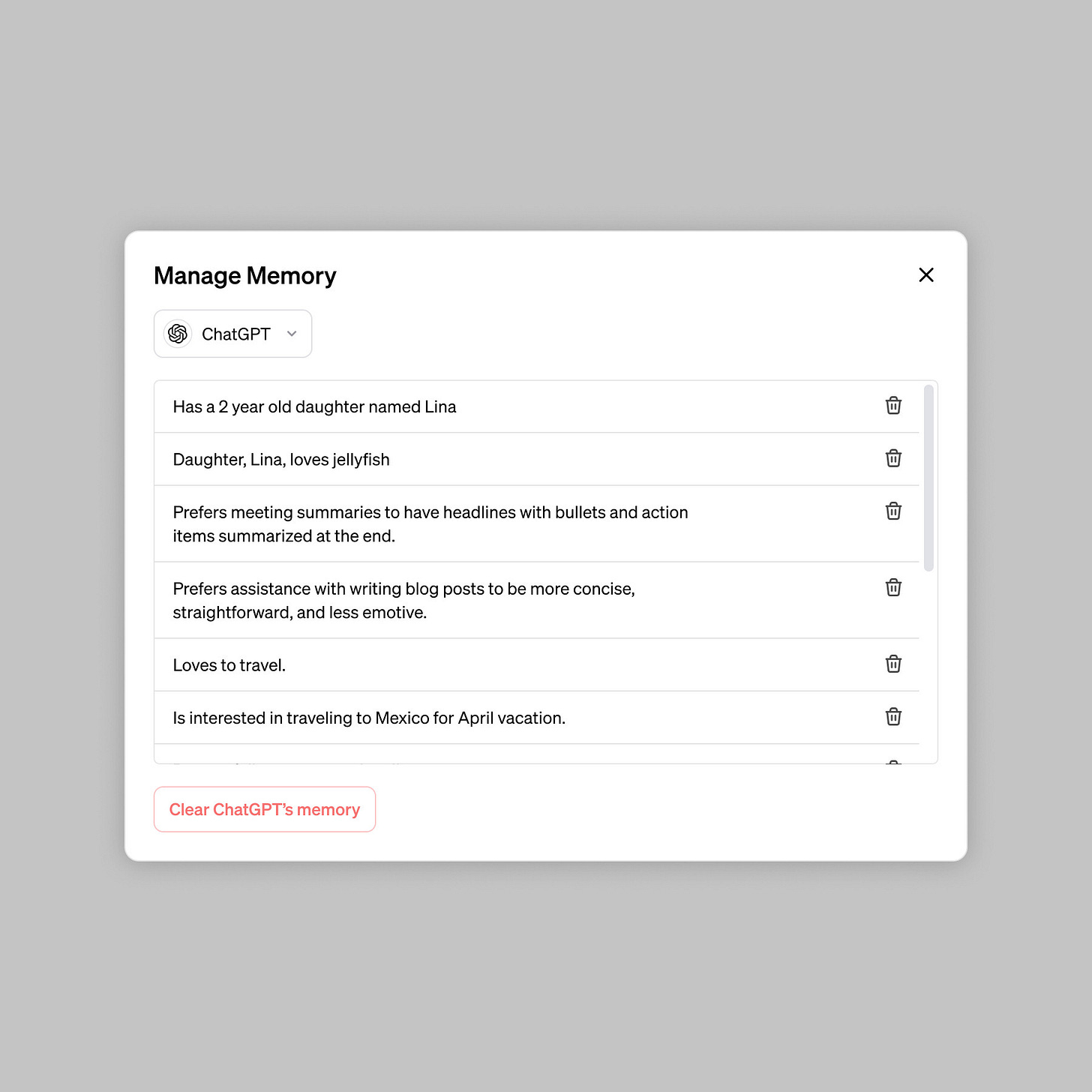 ChatGPT memory update