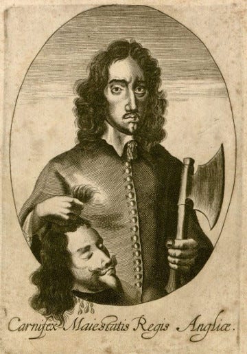 Executioner with axe holding Charles I's head
