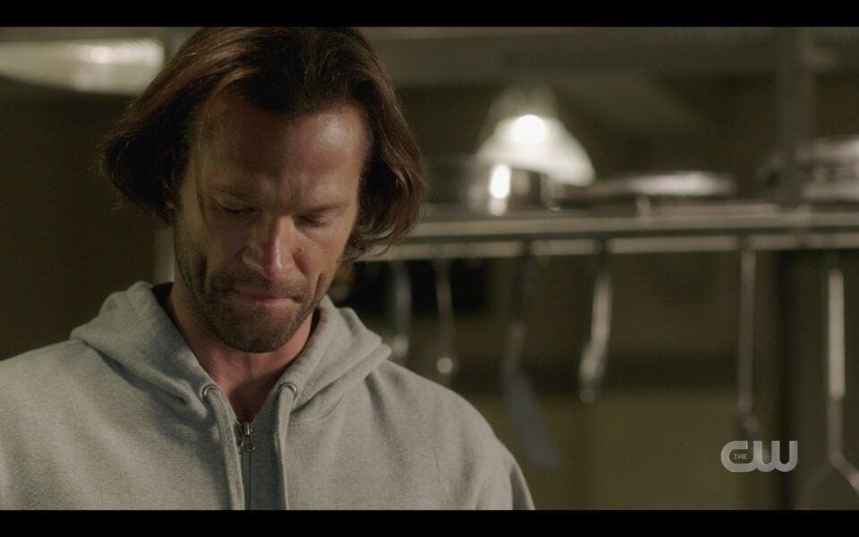 SPN Sad Sam Winchester cooking in bunker