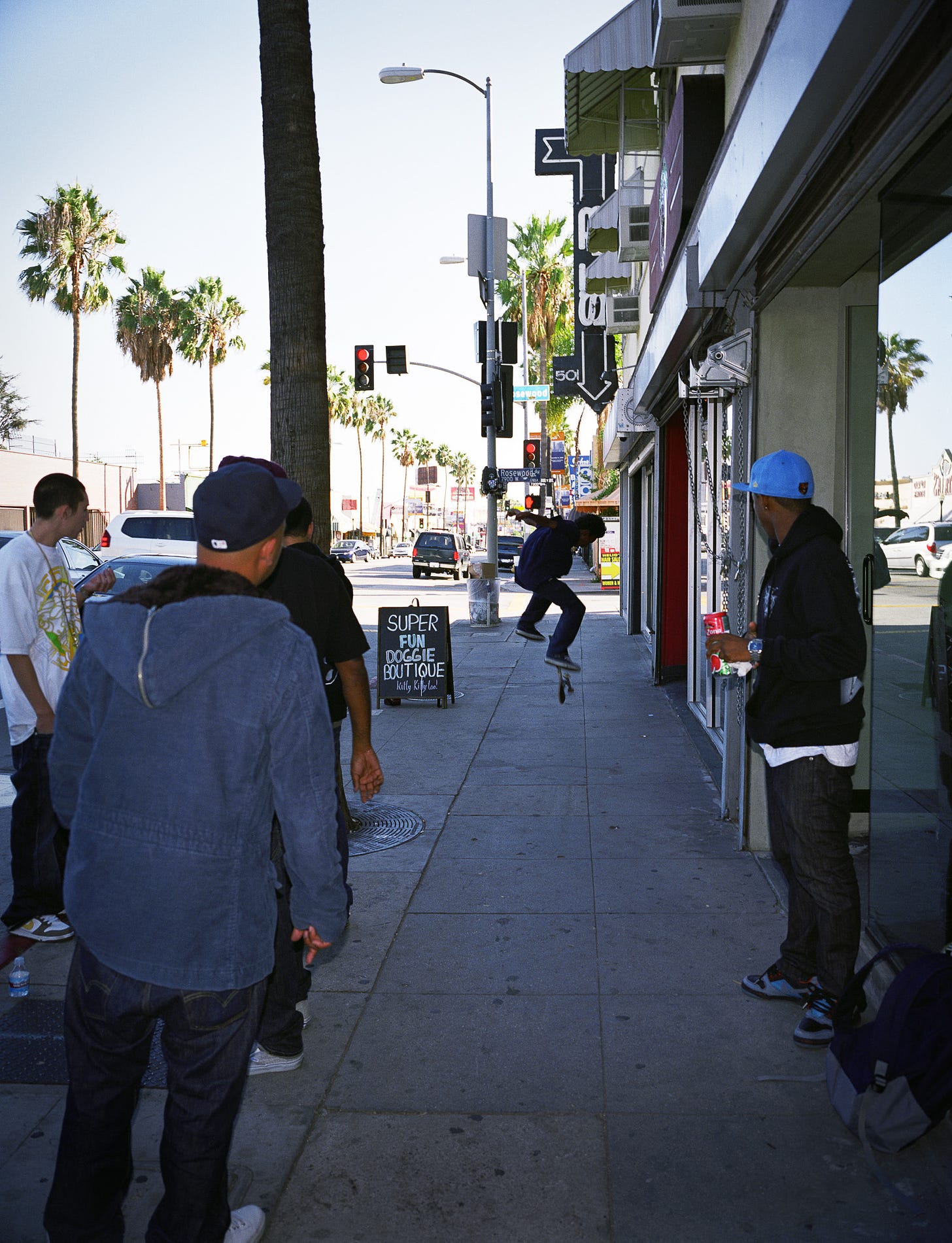 Young men and boys on Fairfax Avenue, Los Angeles