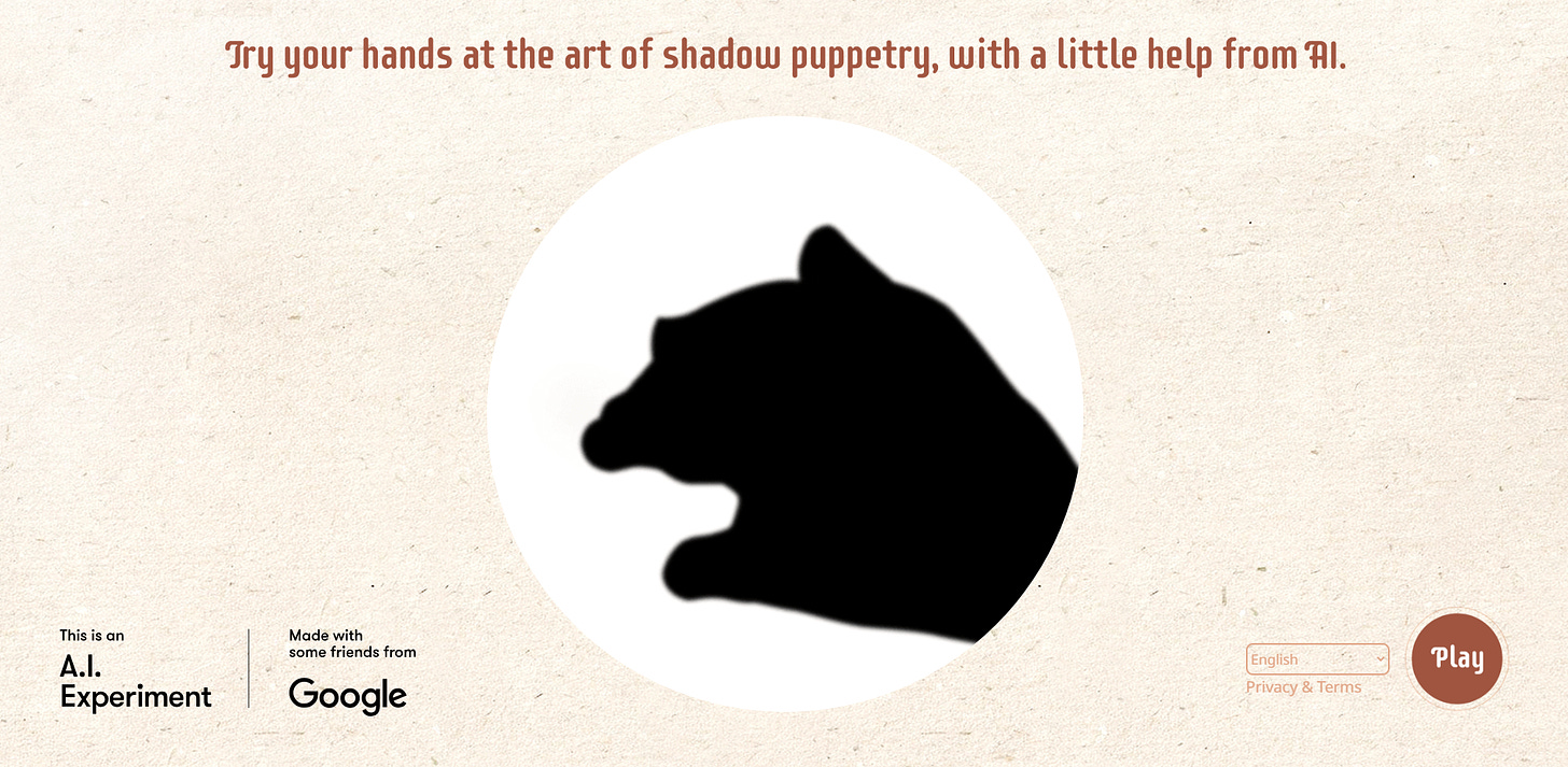 Shadow Art front page. AI for kids