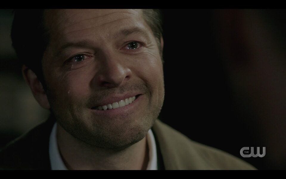 SPN Castiel sobbing saying goodbye to Dean Winchester Destiny