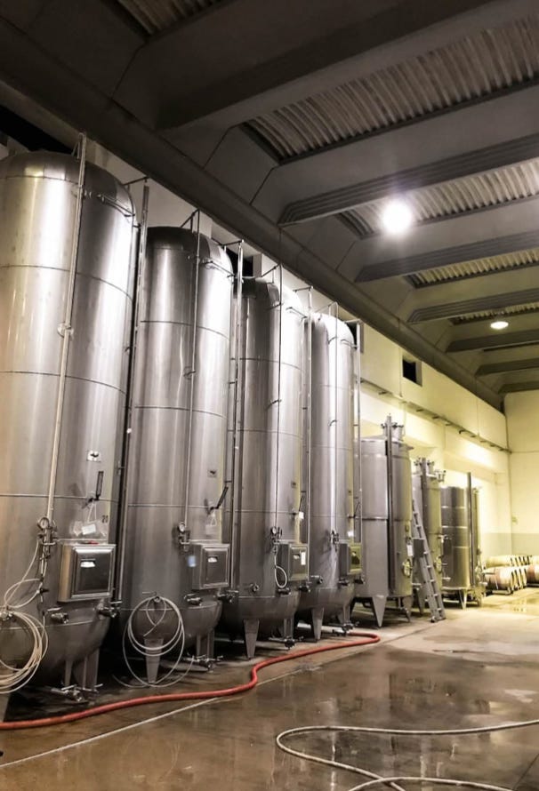 stainless steel tanks at Cantina Pedres