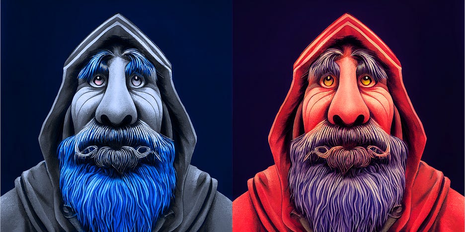 A blue guard and a red guard