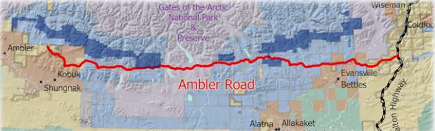 Map of proposed Ambler road in Alaska