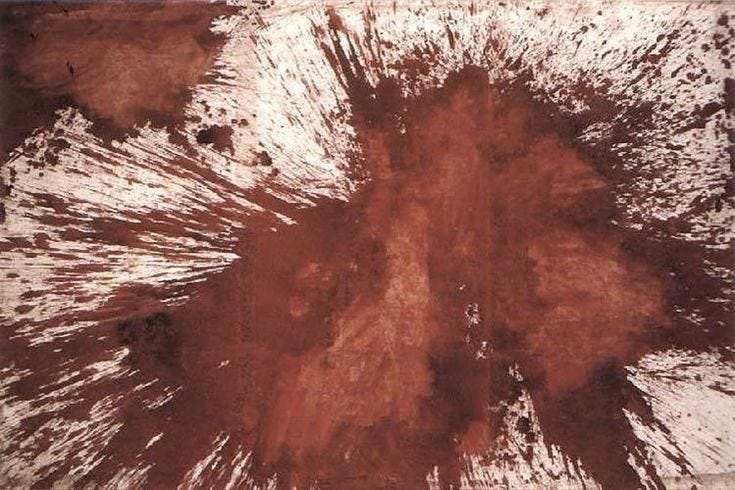 This may contain: a brown and white area rug is shown in the middle of an abstract pattern, which appears to be overlaid with dirt