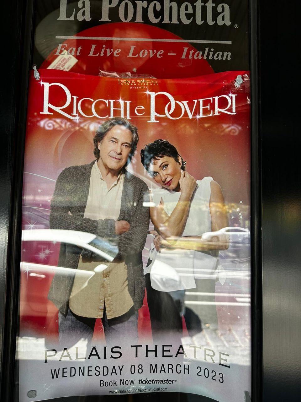 Locandina del concerto dei Ricchi e Pover al Palais Theatre di Melbourne, previsto per mercoledì 8 marzo.