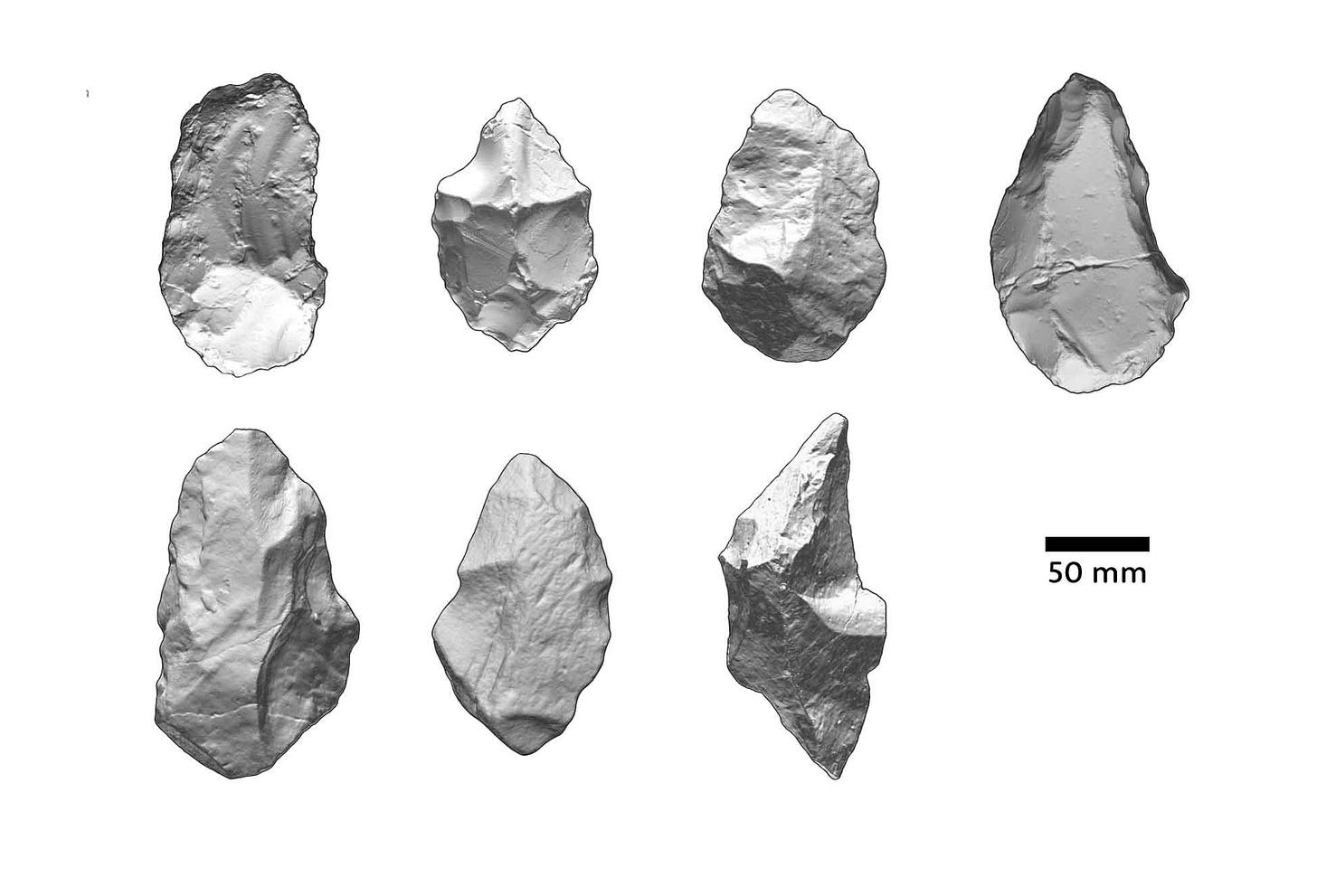Seven bifacial handaxes