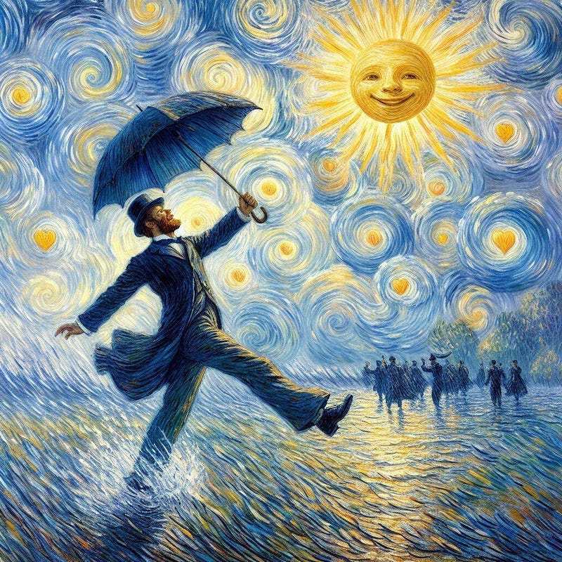 man dancing in the rain