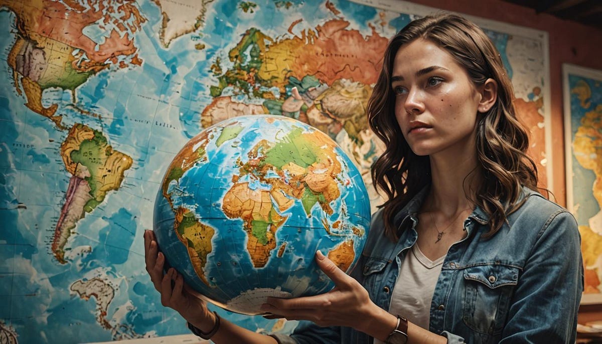 woman holding globe of world