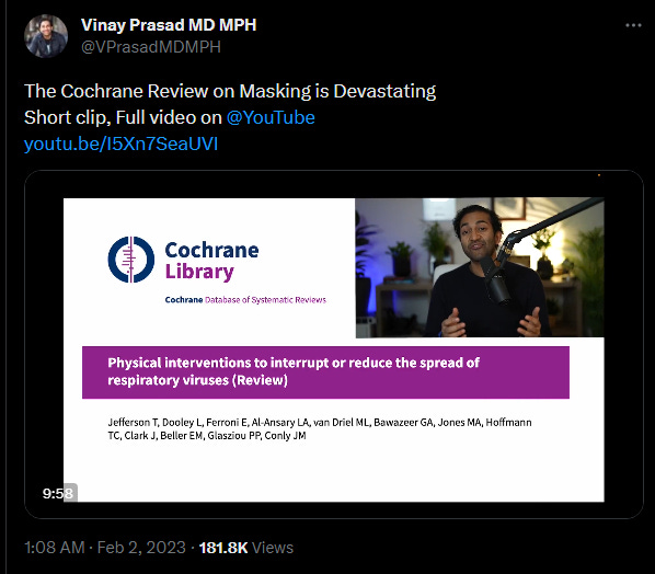 vinay prasad video "the cochrane review on masking is devastating"