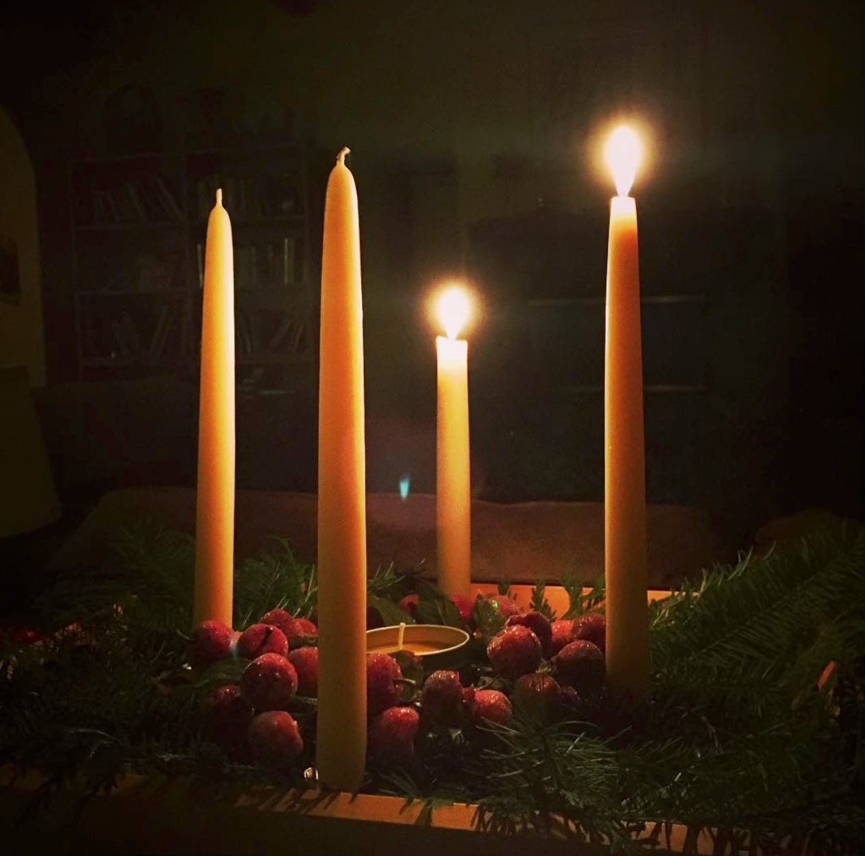 Advent-the-Sun wreath, week 2. Photo by JPC, 2015.