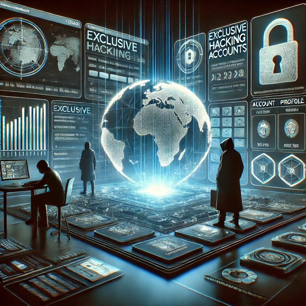 A highly technical and mature 3D image focusing on the sale of exclusive hacking accounts in a dark web marketplace. The scene features a sophisticated user interface with multiple encrypted layers, account profile data, and transaction monitoring screens. The background shows a cybercriminal network represented by data streams, with figures in the shadows engaging in encrypted communication. A glowing hologram of a digital wallet is visible, emphasizing the technical prowess and high-level operational security involved in these dark web exchanges.