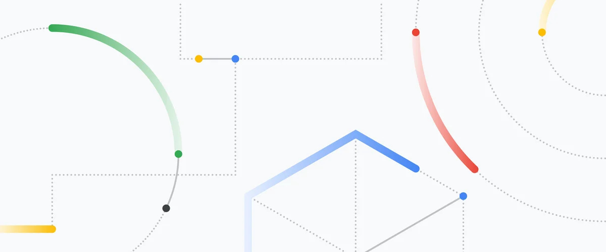 Abstract illustration of shapes with dotted and colored-in lines.