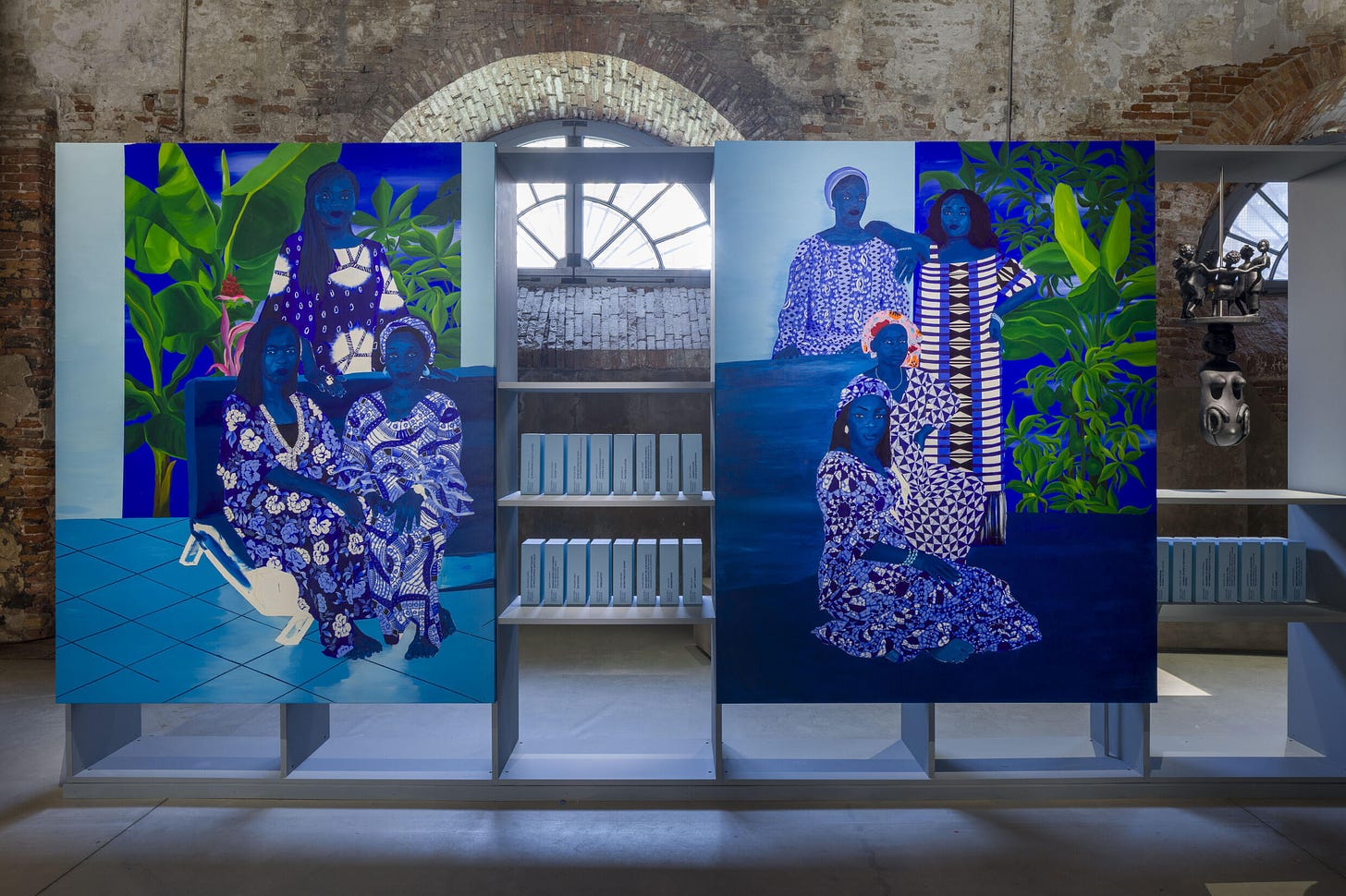 Works by Moufouli Bello at the Benin Pavilion. Part of the Venice Biennale Arte 2024, Italy on 16 April, 2024.